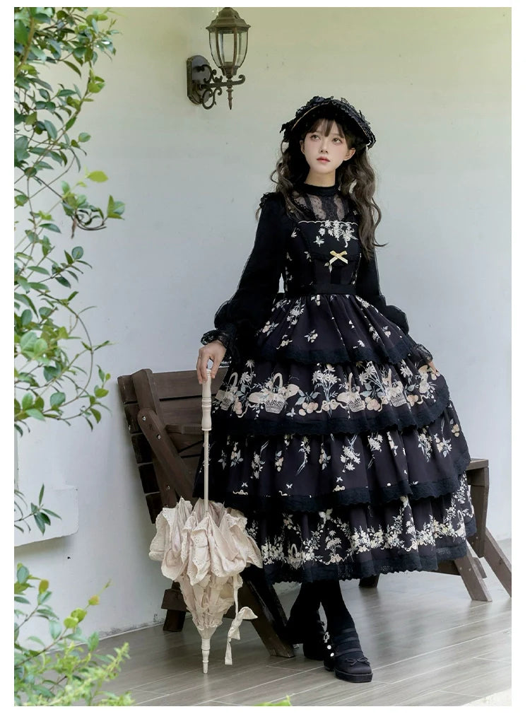 With PUJI - Letter and Poetry - Classic Lolita JSK Suit Four-tiered Twins Dress