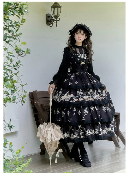 With PUJI - Letter and Poetry - Classic Lolita JSK Suit Four-tiered Twins Dress