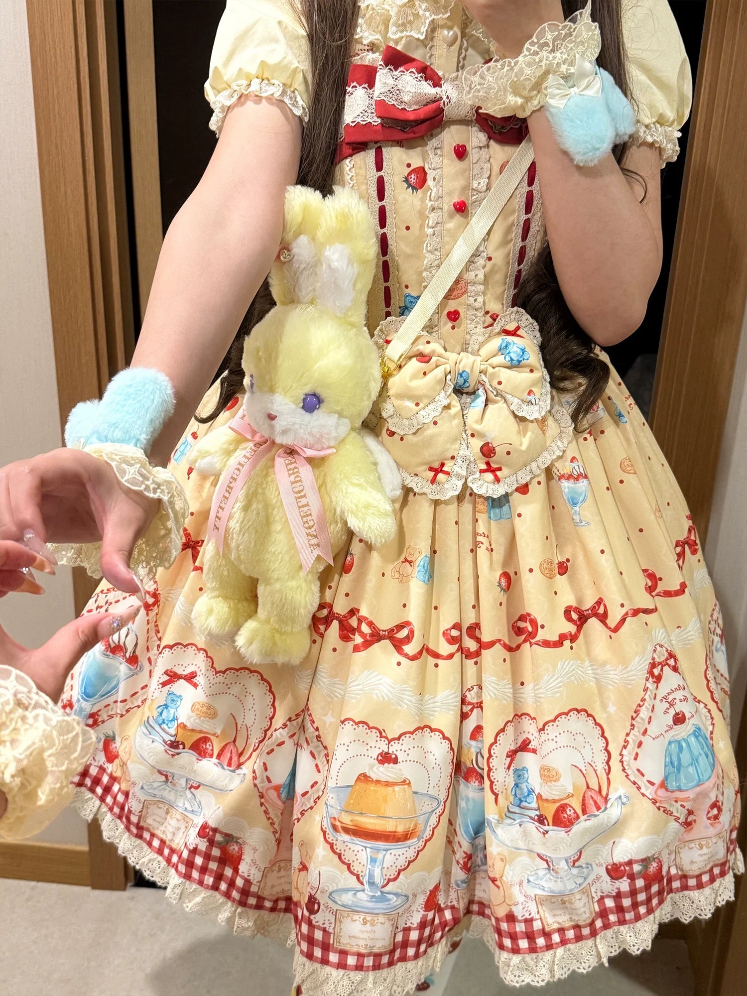 DreamWhale - Showa Dessert Showcase - Kawaii Lolita Dress Suit Pudding-Inspired JSK/Salopette
