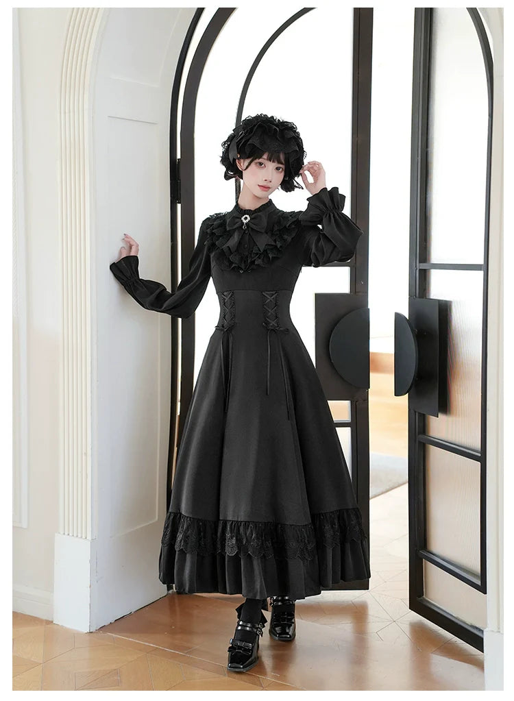 With PUJI - White Daylight - Elegant Lolita Long Sleeve OP Dress, Side Zipper