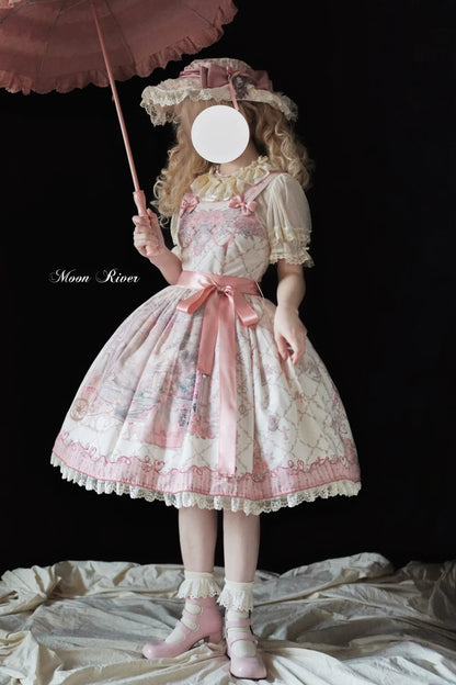 Moon River - Swan Lake Mirror - Pink Sweet Lolita Print JSK Dress