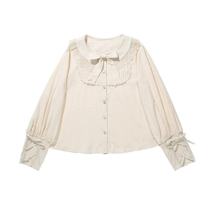 Honey Machine - Vanilla Latte - Retro Lolita Shirt Mutton Sleeve Innerwear
