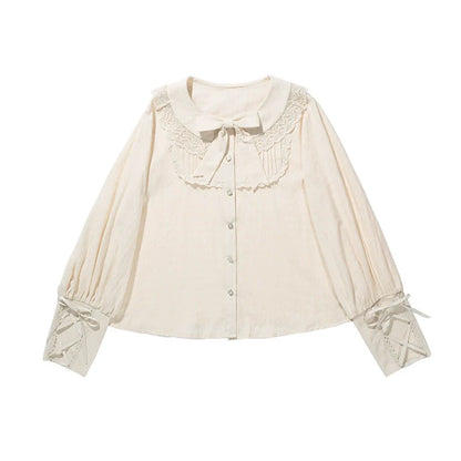 Honey Machine - Vanilla Latte - Retro Lolita Shirt Mutton Sleeve Innerwear