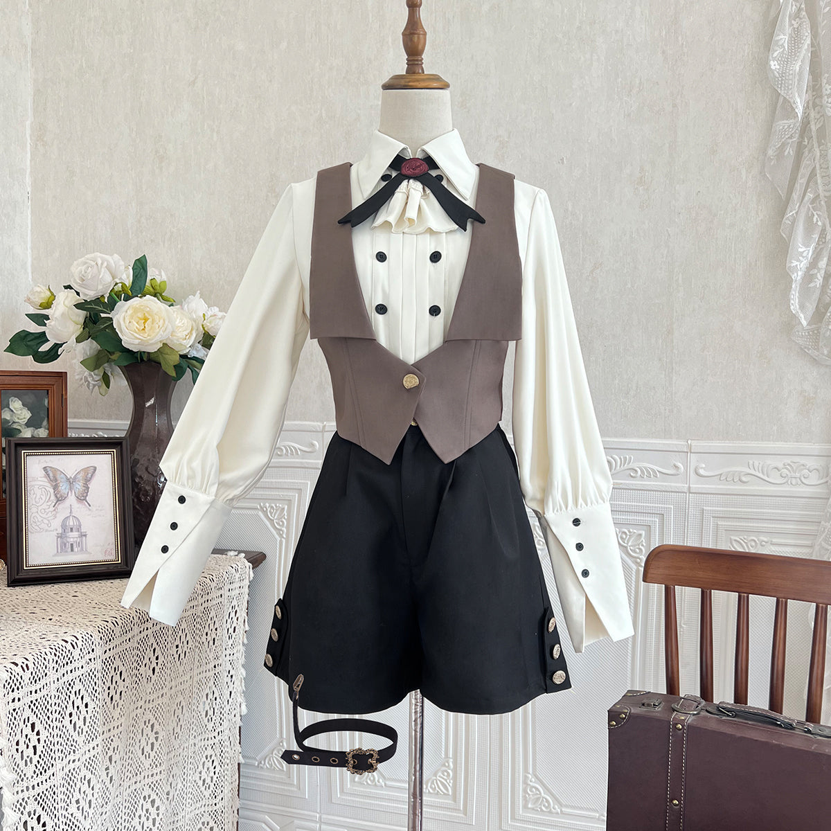 Designer's Gift - Narrative Poem - Ouji Lolita Shorts Suit with Shirt Cape and Vest