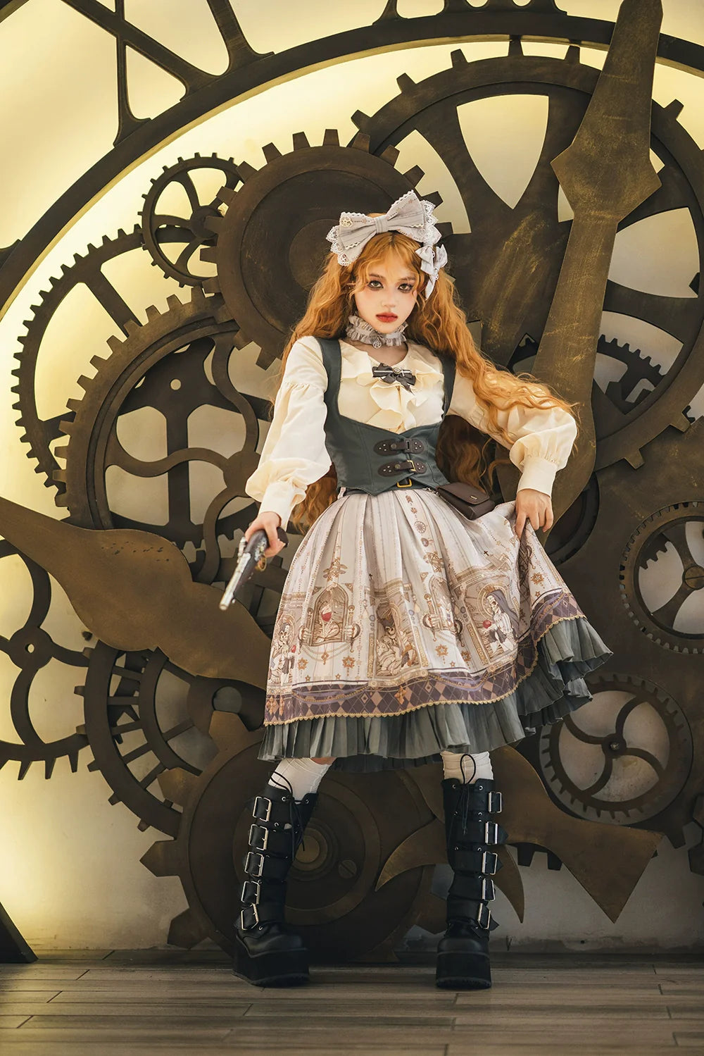 Miss Point - Demon Hunting Notes - Gothic Lolita Cross Print Short Skirt