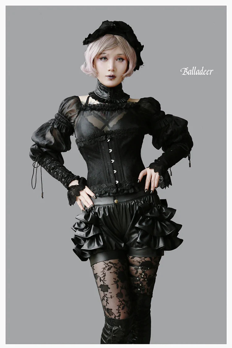Balladeer - Classic Lolita Shirt Puff Sleeves Open Shoulder Blouse