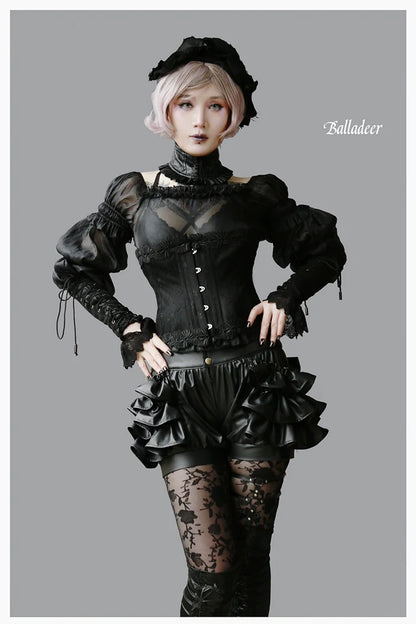 Balladeer - Classic Lolita Shirt Puff Sleeves Open Shoulder Blouse