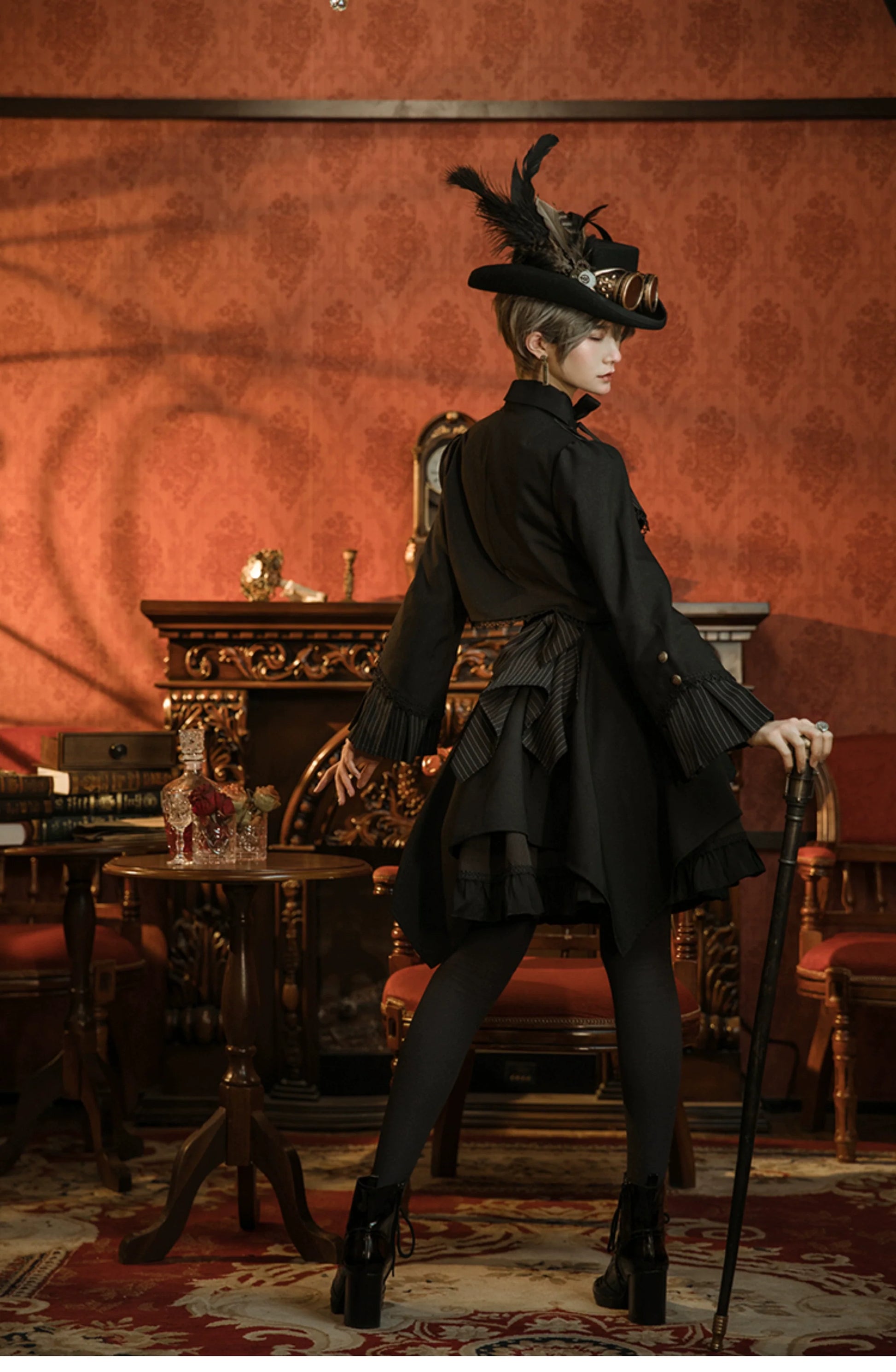 Mr. Yi's Steam Continent - Gothic Lolita Skirt Black High-Waisted Leather Waistband Skirt