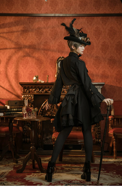 Mr. Yi's Steam Continent - Gothic Lolita Skirt Black High-Waisted Leather Waistband Skirt