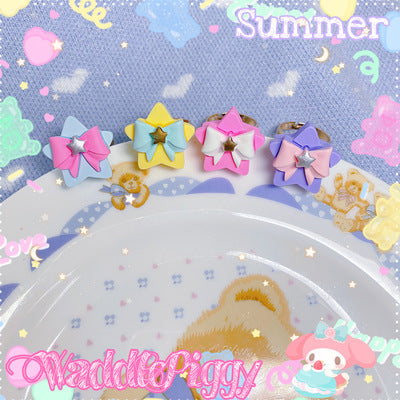 WaddlePiggy - Sweet Lolita Adjustable Handmade Star Bow Lolita Ring