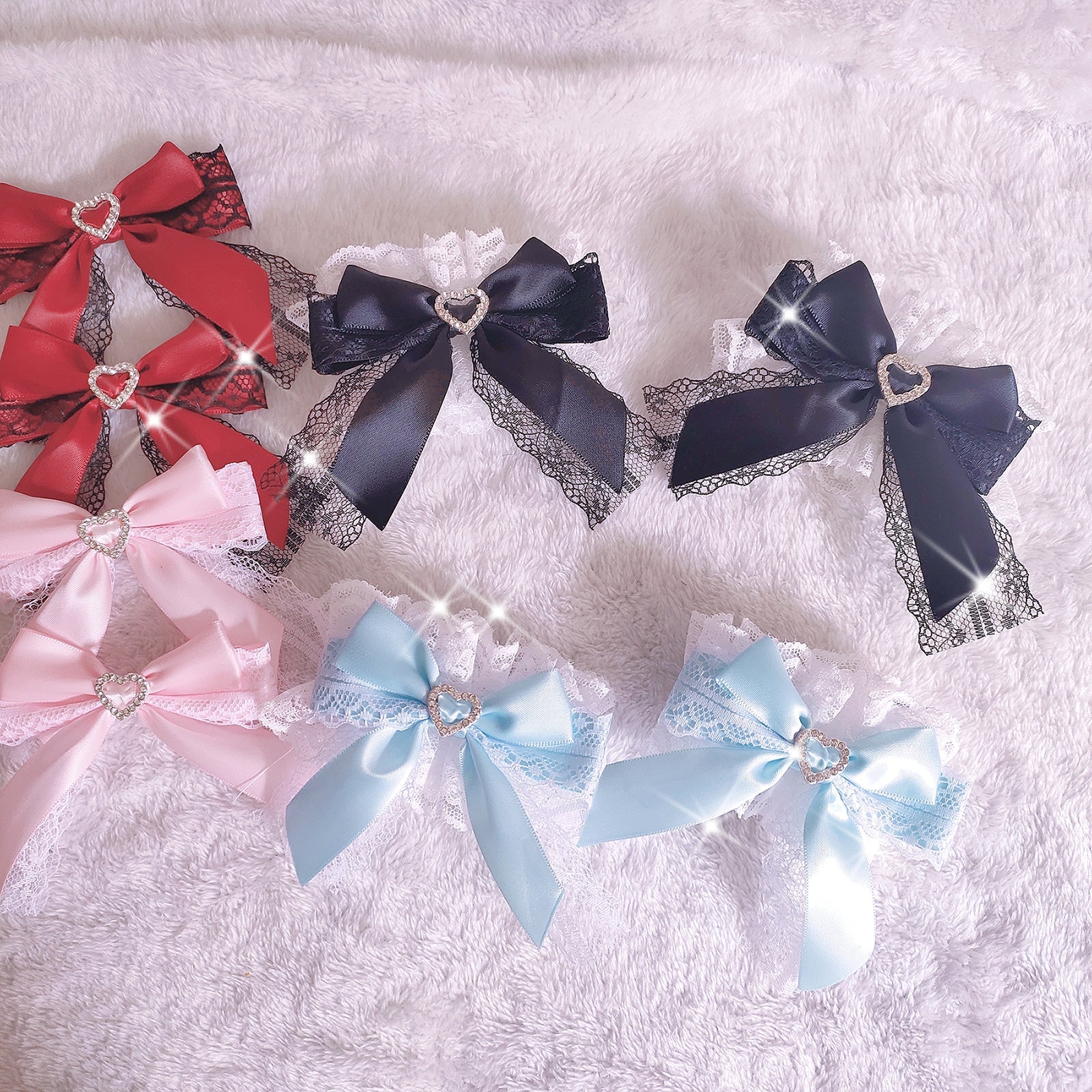 Rabbit Lolita - Sweet Lolita Lace Heart Bow Cuffs