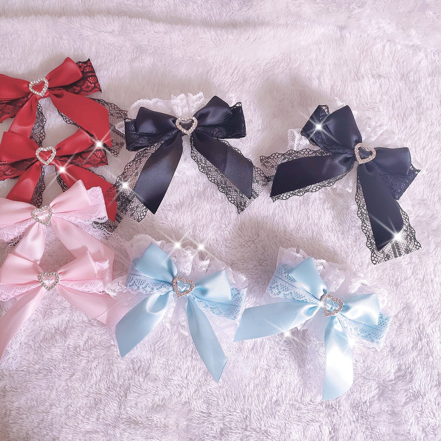 Rabbit Lolita - Sweet Lolita Lace Heart Bow Cuffs