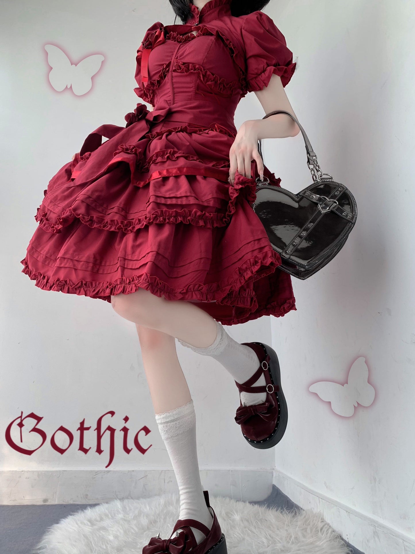 Mengfuzi - LiLith - Christmas Gothic Lolita JSK Dress, Short Sleeve Bolero