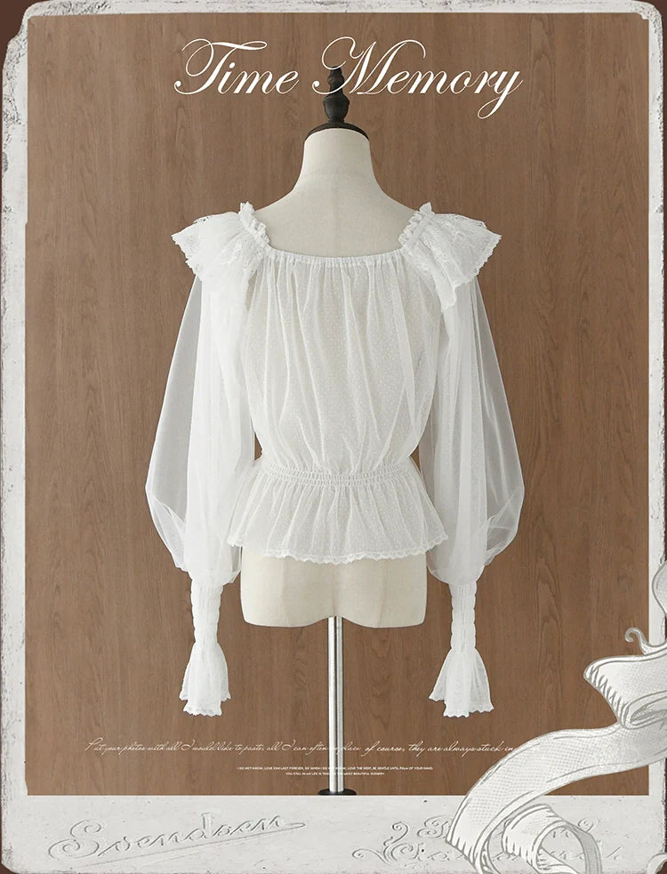 Time Memory - Layered Heart - Sheer Classic Shirt with Mutton Sleeves & Polka Dot