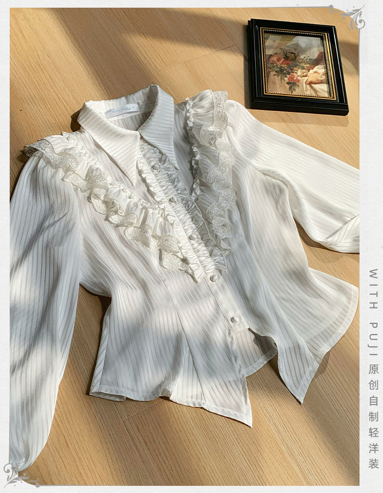 With PUJI - Charlotte - Elegant Lolita Blouse Summer Shirt with Lantern Sleeves