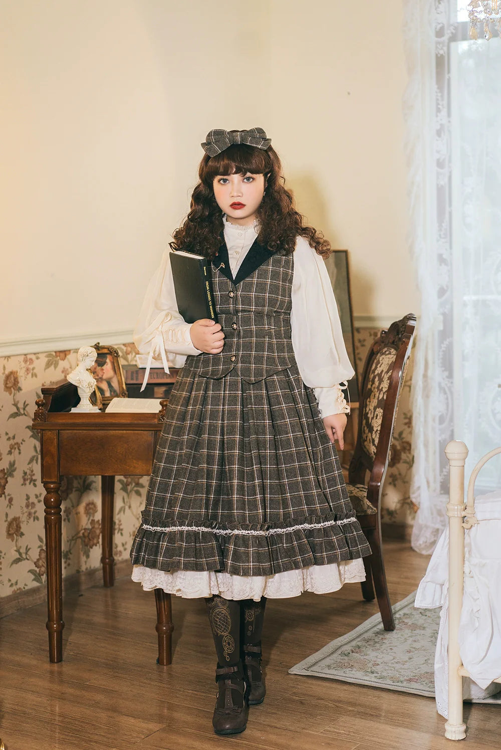 Miss Point - Rose - Elegant Lolita Fishbone Grid Skirt Customized