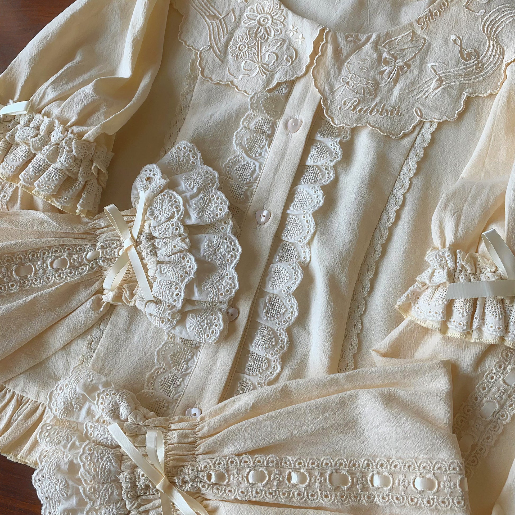 Flower Banquet - Kawaii Lolita Cotton Bunny Embroidery Blouse