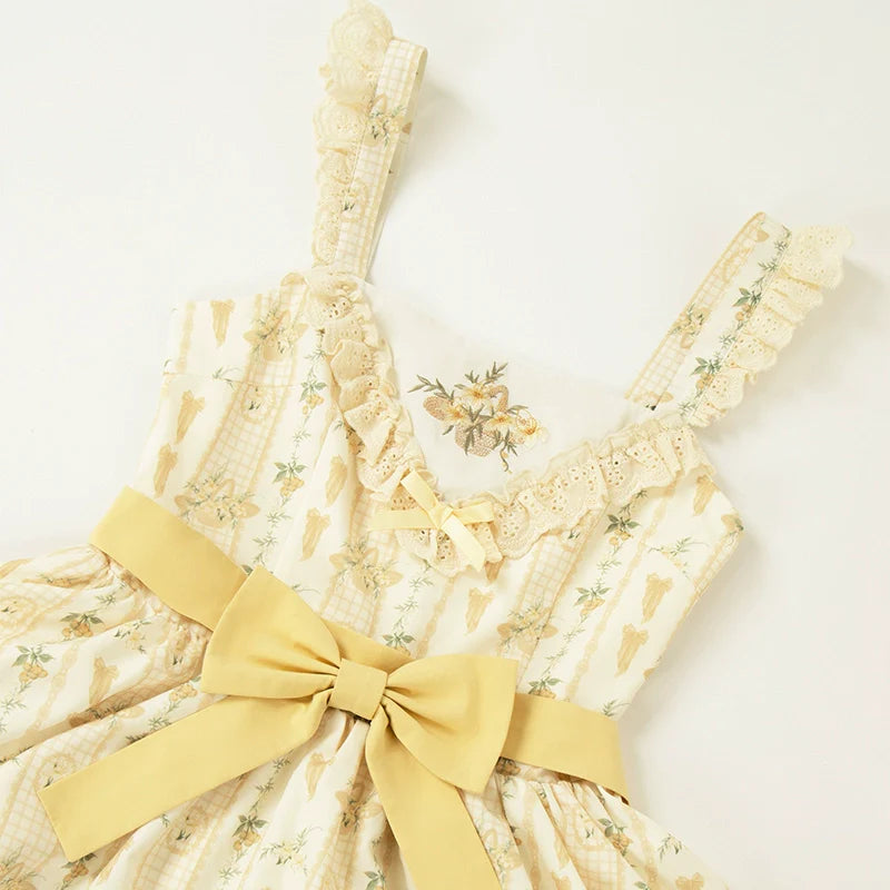 With PUJI - Letter and Poetry Sunflower Matters - Country Lolita JSK Embroidered Printed Lolita Dress