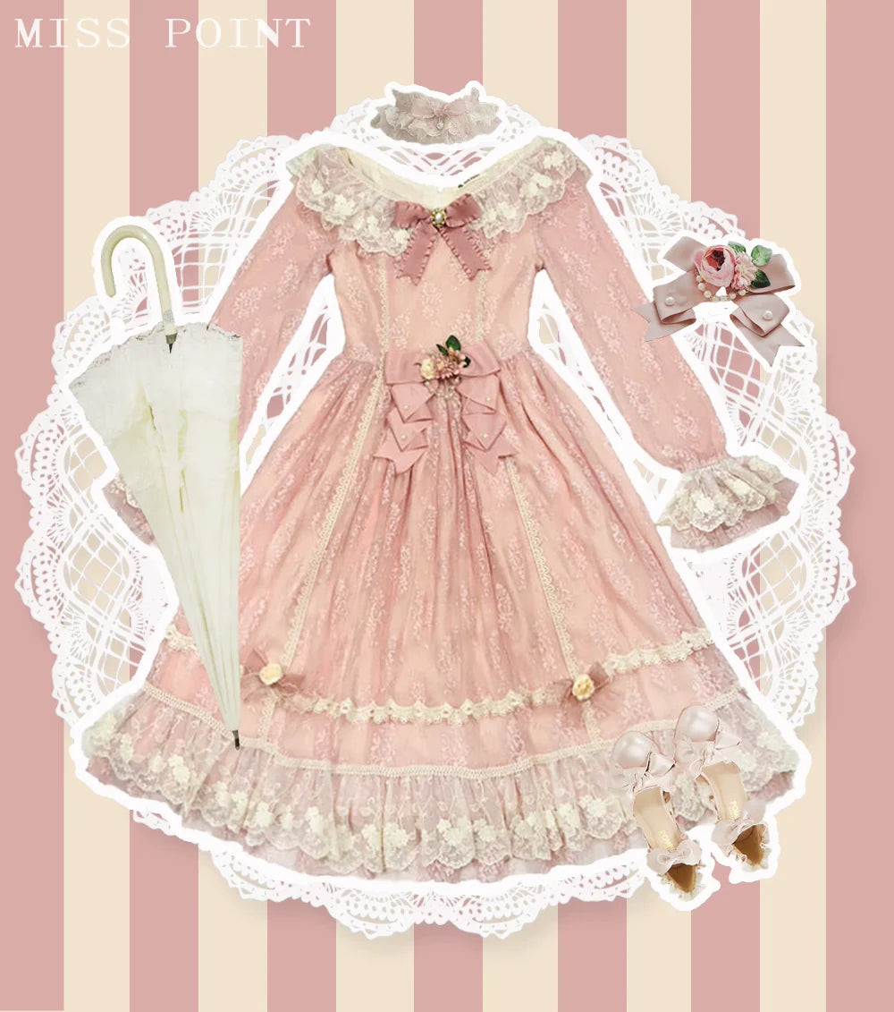 Miss Point - Dawn Girl - Reto Elegant lolita OP Dress Lace Long Sleeve