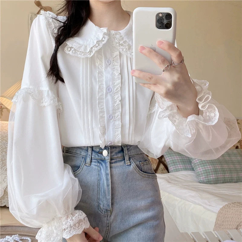 Sugar Girl - Sweet Lolita Shirt White Doll Collar Shirt