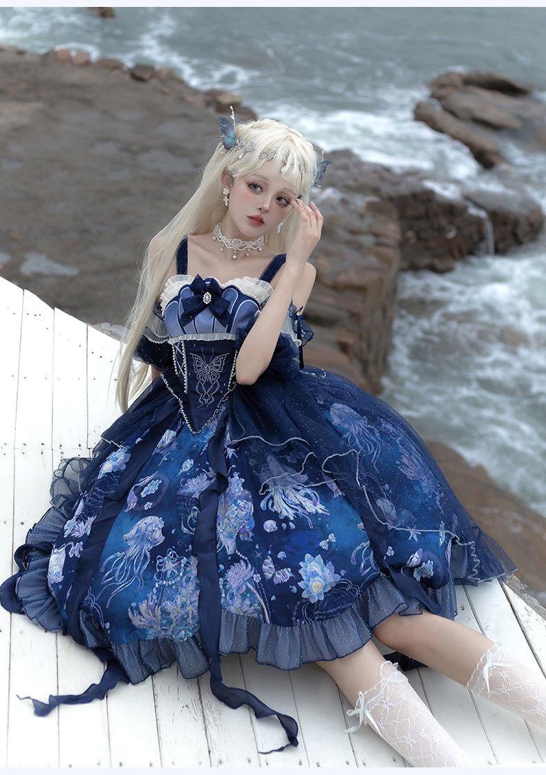 YingLuoFu - Original Elegant Lolita Blue Lolita JSK