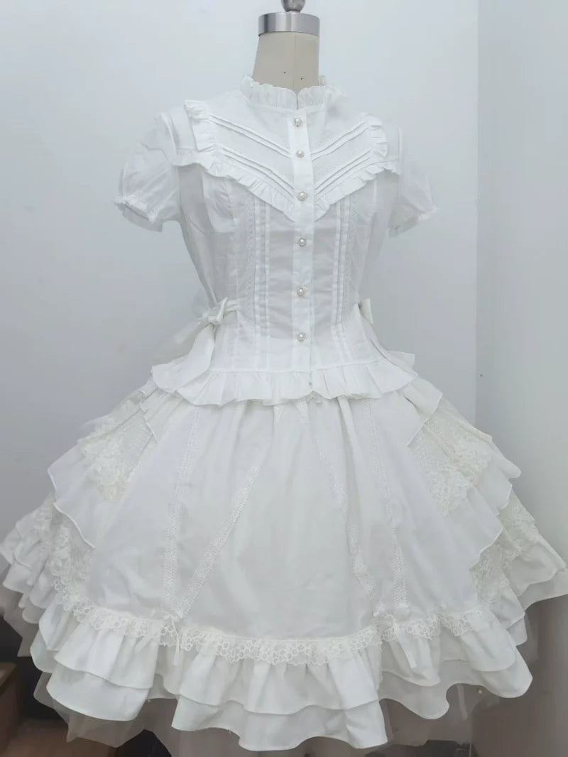 Sweet Angel - Elegant Lolita Short Sleeve Shirt, Waist Defining