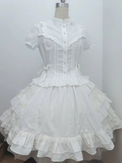 Sweet Angel - Elegant Lolita Short Sleeve Shirt, Waist Defining