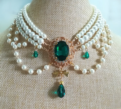 Rose of Sharon - Customized Lolita Pearl Necklace with Gemstone Pendants