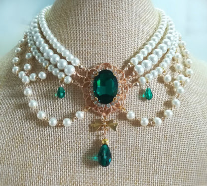 Rose of Sharon - Customized Lolita Pearl Necklace with Gemstone Pendants