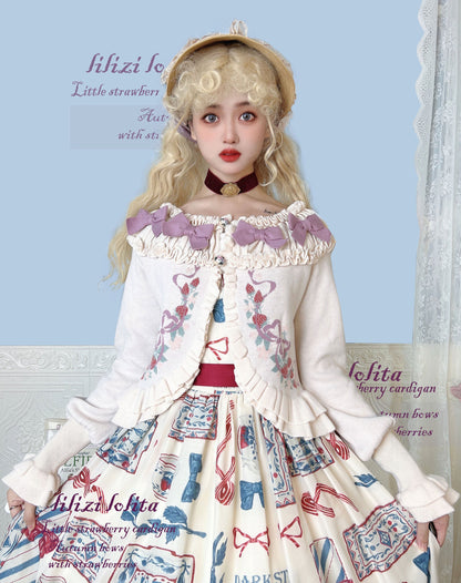 Lilizi - Little Strawberry - Sweet Lolita Cardigan Ivory Sweater with Bows