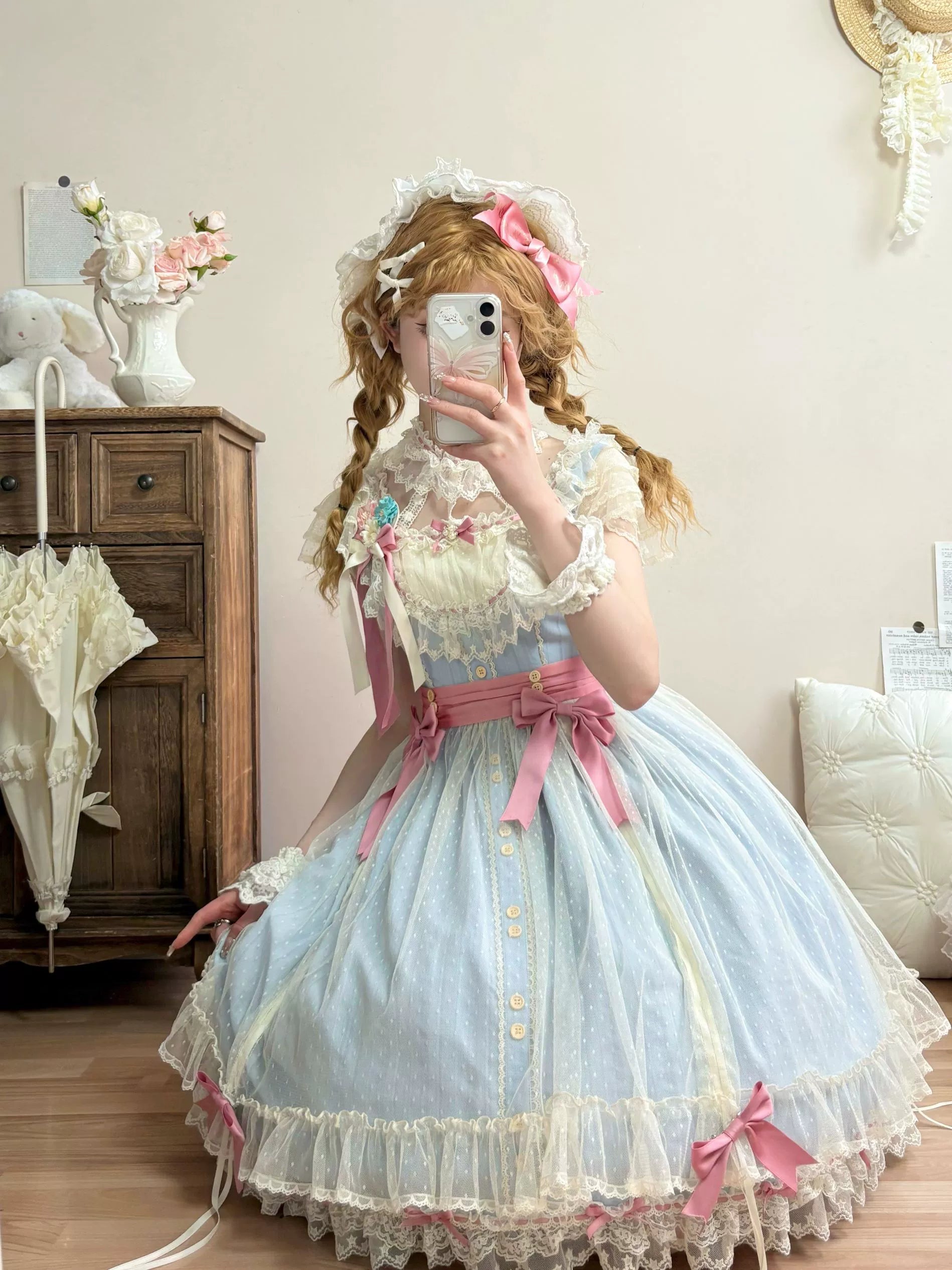 Uncle's Workshop - Fluttering Cherry Spring Strings - Cotton Sweet Lolita JSK Dress