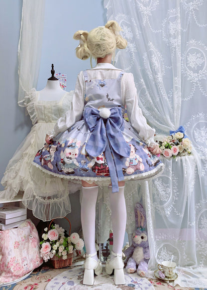 Night Never Sleeps - Bunny Meow Bear - Kawaii Lolita Salopette Bear Print Dress