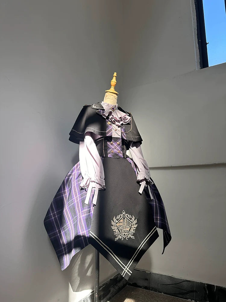 Forest Fluorescent Carps - Queen's Game - Military Lolita OP, Ouji Plaid Lolita Dress Set