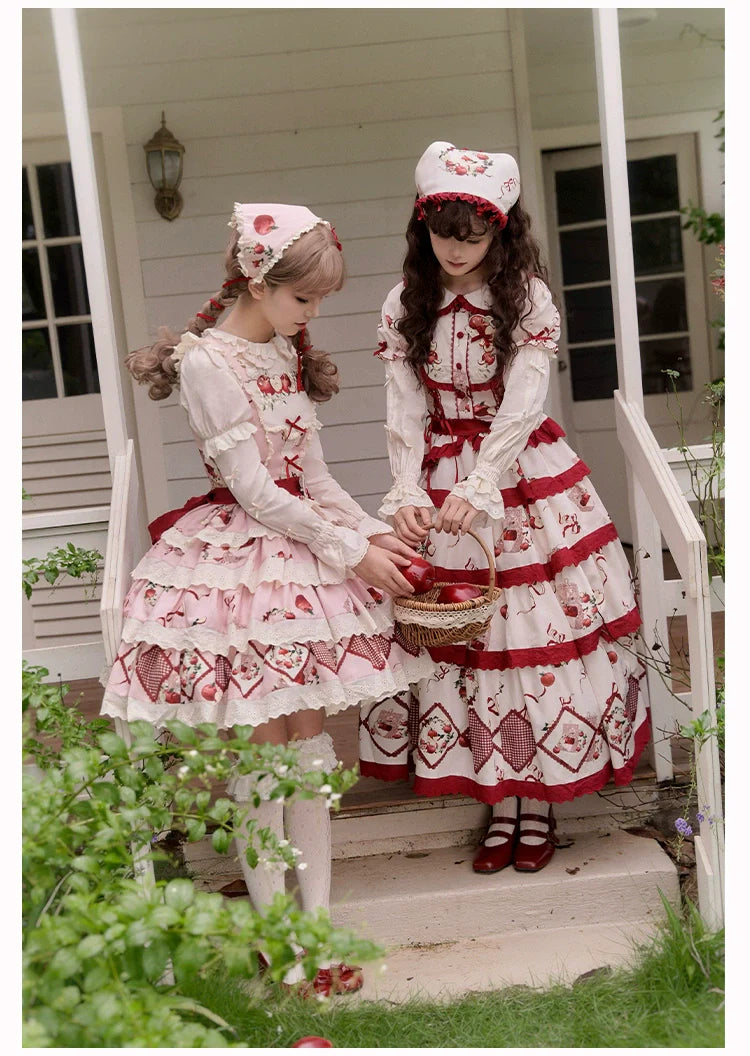 With PUJI - Apple Orchard - Country Lolita SK Embroidered Twins Lolita Top Skirt