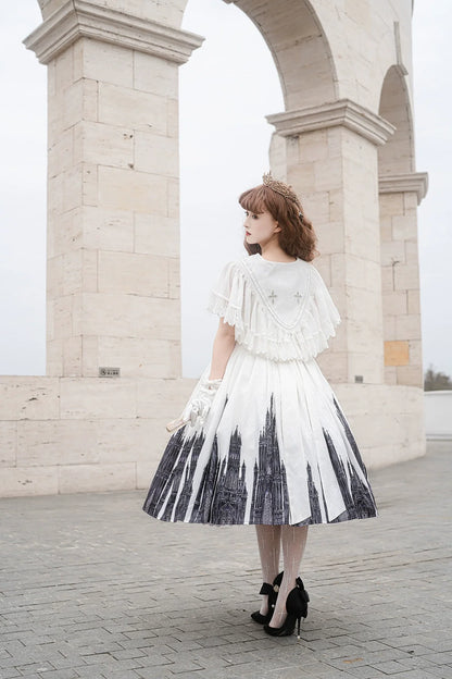Cornfield Lolita - Silent Church - Gothic Lolita JSK Front Open Printed Dress and Thin Cardigan Set