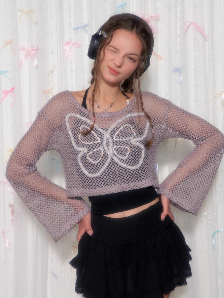 Butterfly short long sleeve knit【s0000007834】