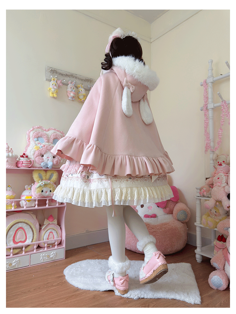 ZhiJinYuan - Winter Kawaii Lolita Cape with Bunny Ear Hood