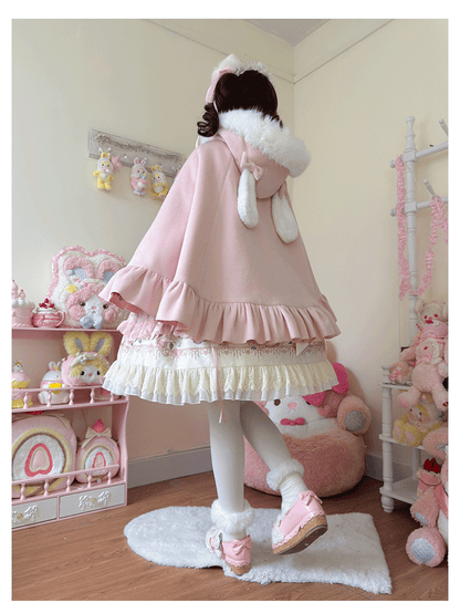 ZhiJinYuan - Winter Kawaii Lolita Cape with Bunny Ear Hood
