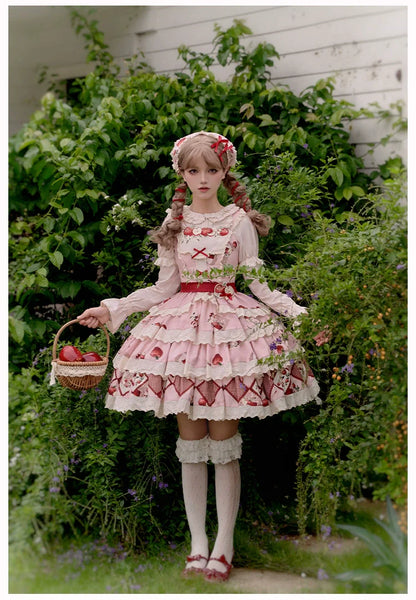 With PUJI - Apple Orchard - Country Lolita SK Embroidered Twins Lolita Top Skirt