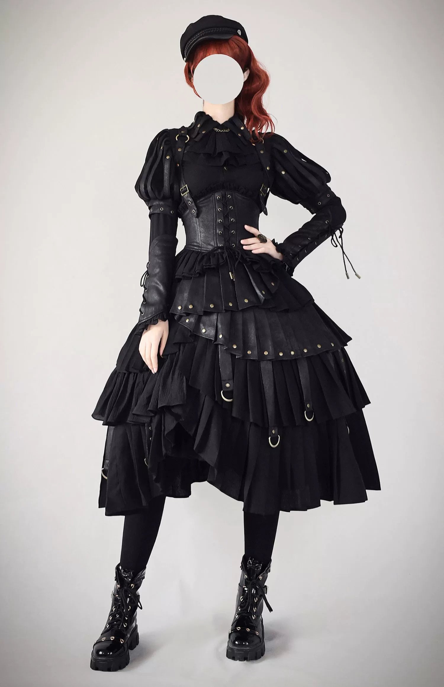 FOXTROT - Black Mist Beloved - Corset Gothic Lolita SK, Shirt, Faux Leather Cage Overlay