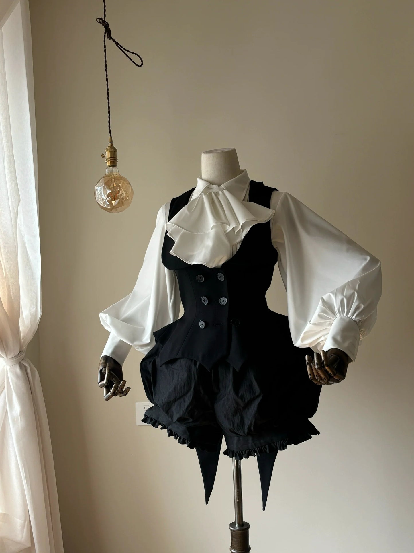 FlowerFairyDaily - Final Nocturne - Black Gothic Lolita Vest, Bat-Wing Shape