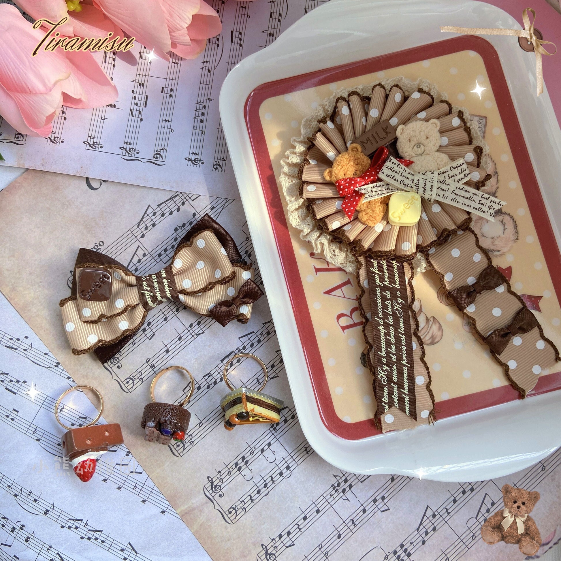 Bear Doll - Augustina - Kawaii Lolita Chocolate Paired Brooch and Hair Clip