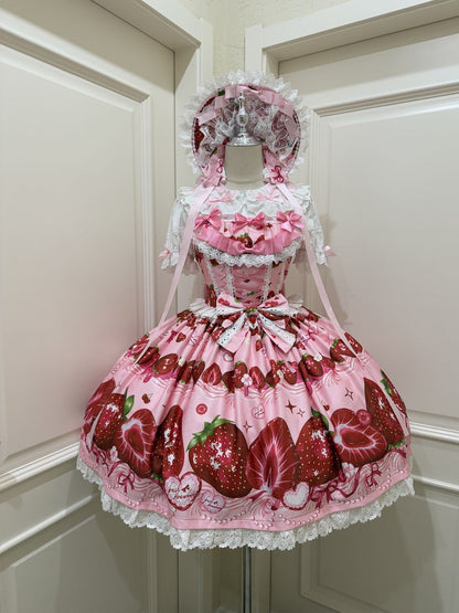 Hanguliang - Strawberry Tale - Sweet Lolita JSK Strawberry Printed Dress