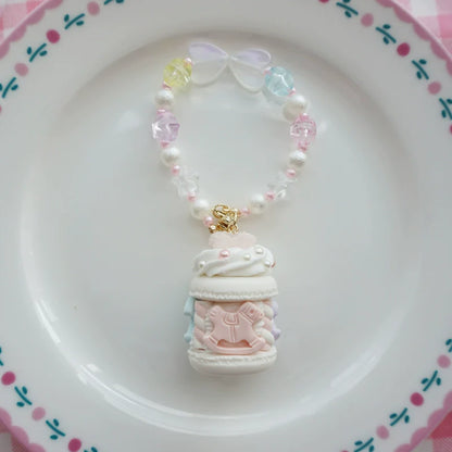 Cat Tea Party - Sweet Lolita Necklace Carousel Cream Macaron Bag Pendant