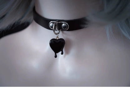 Strange Sugar - Gothic Lolita Choker Faux Leather Heart Pendant Necklace
