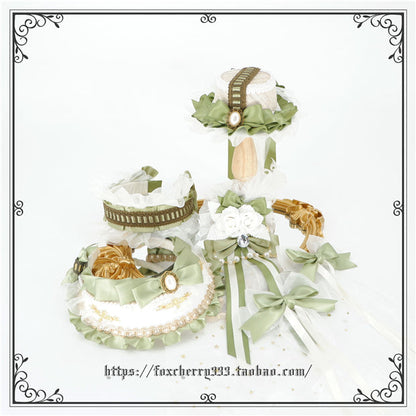 Fox Cherry - Elegant Grass Green Lolita Bow Headdress