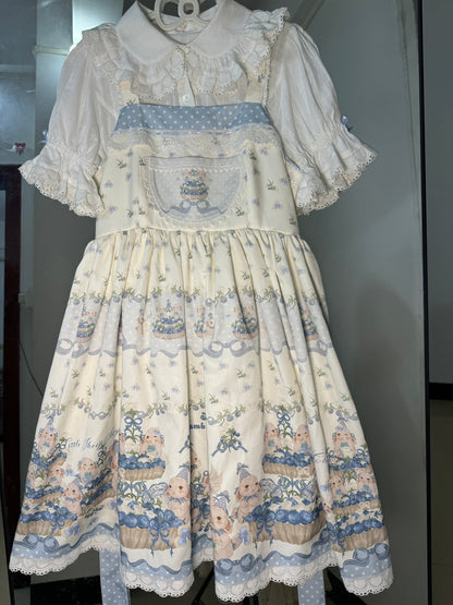 Akiyama Future Studio - Blueberry Tart Party - Sweet Blue Lolita Salopette Dress Blueberry Tart Print JSK Dress