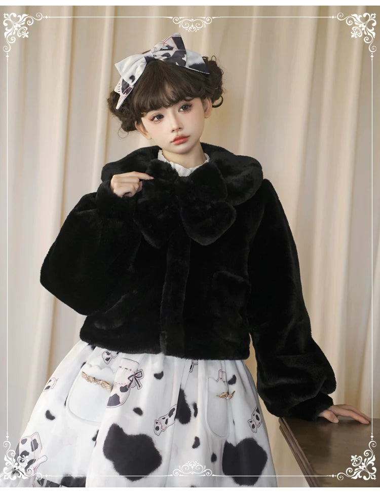 Eieyomi - Daily Lolita Coat Imitation Rabbit Hair Short Winter Coat