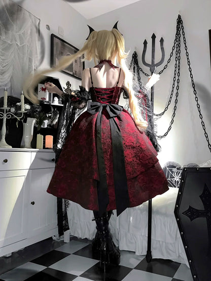 Cornfield Lolita - Rose Blood - Black Red Gothic Lolita JSK Jacquard Court Dress