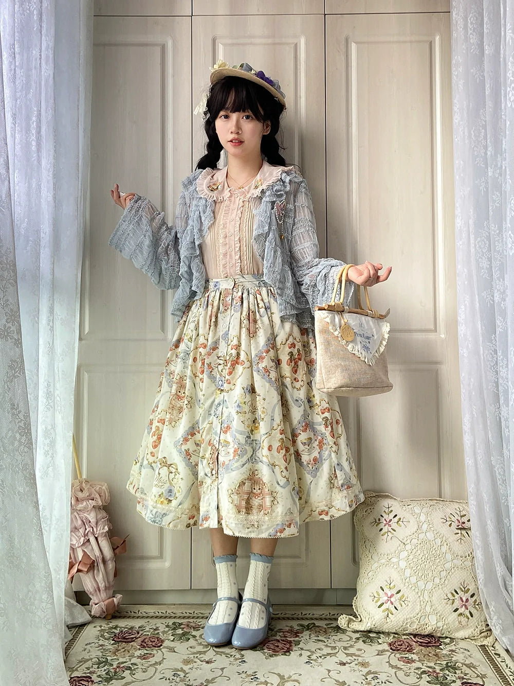 Miss Point - Cat Rose Tea - Sweet Lolita Skirt with Cute Prints Customized Size